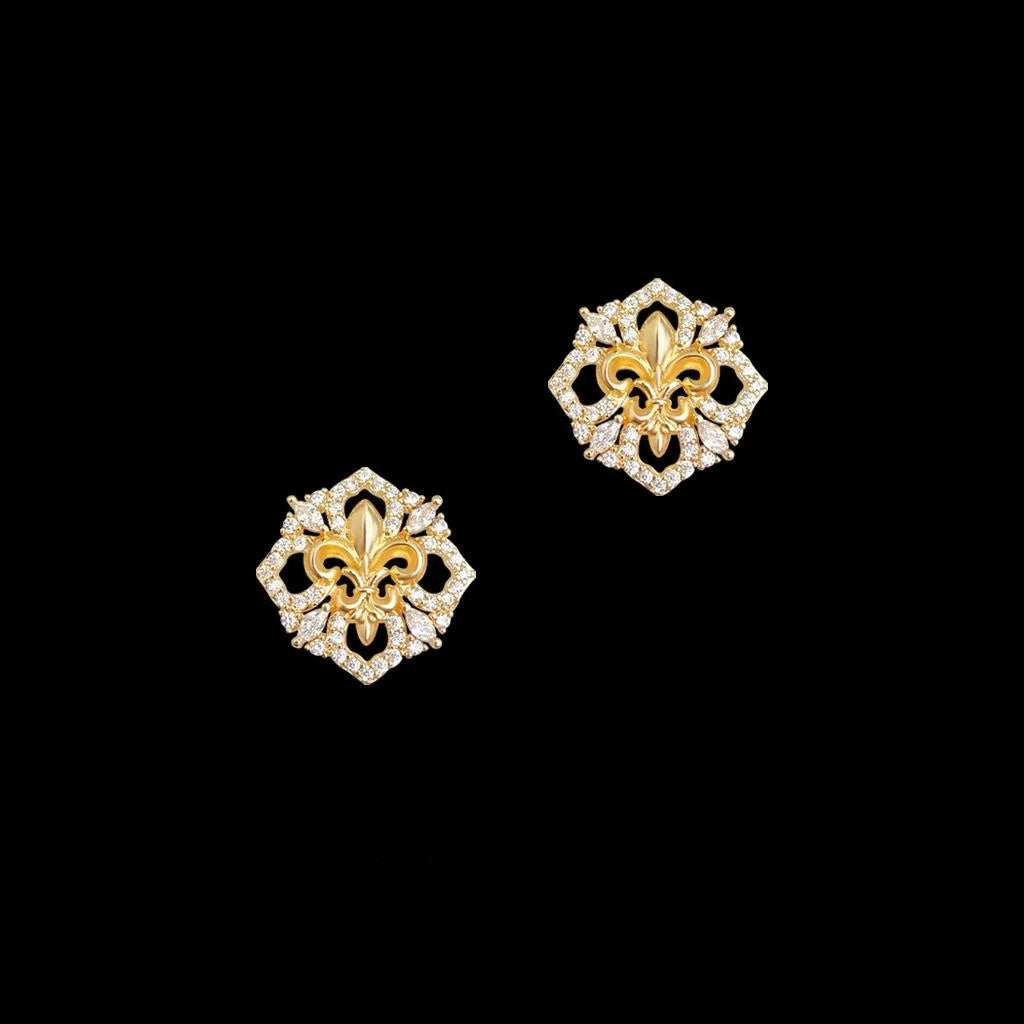 14K Plated Copper Iris Flower Stud Earrings Micro Pave Zircon Luxury Women's Jewelry