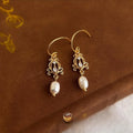 French Vintage Court Style Copper Freshwater Pearl Zircon Hollow Tassel Drop Earrings