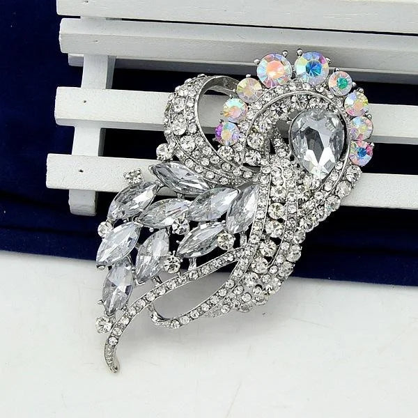 Elegant Crystal Rhinestone Alloy Floral Brooch With Acrylic Accents, Women's Lapel Pin Corsage Gift