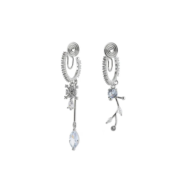 Elegant Zircon Star Hoop Tassel Stud & Clip On No Piercing Luxury Asymmetric Dangle Earrings