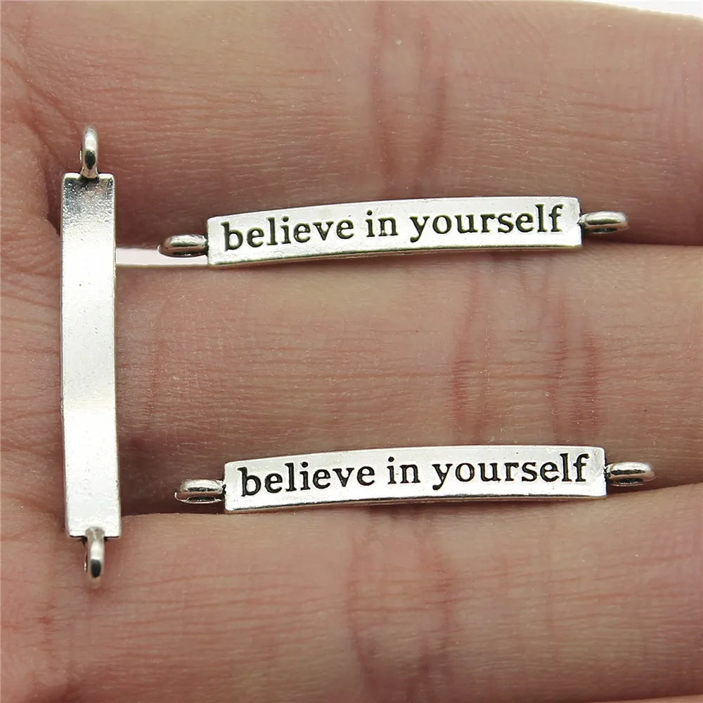 4x32mm 0.8g Zinc Alloy Believe in Yourself Word Connector Charm for DIY Bracelet Making