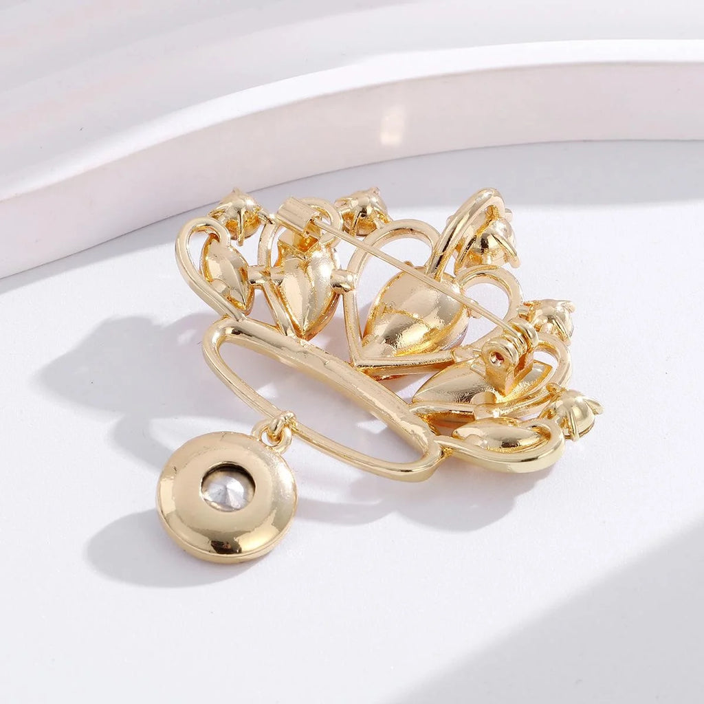 Luxury Crown Brooch With Champagne Rhinestone Pendant, Elegant Lapel Pin Corsage Suit Accessory Gift