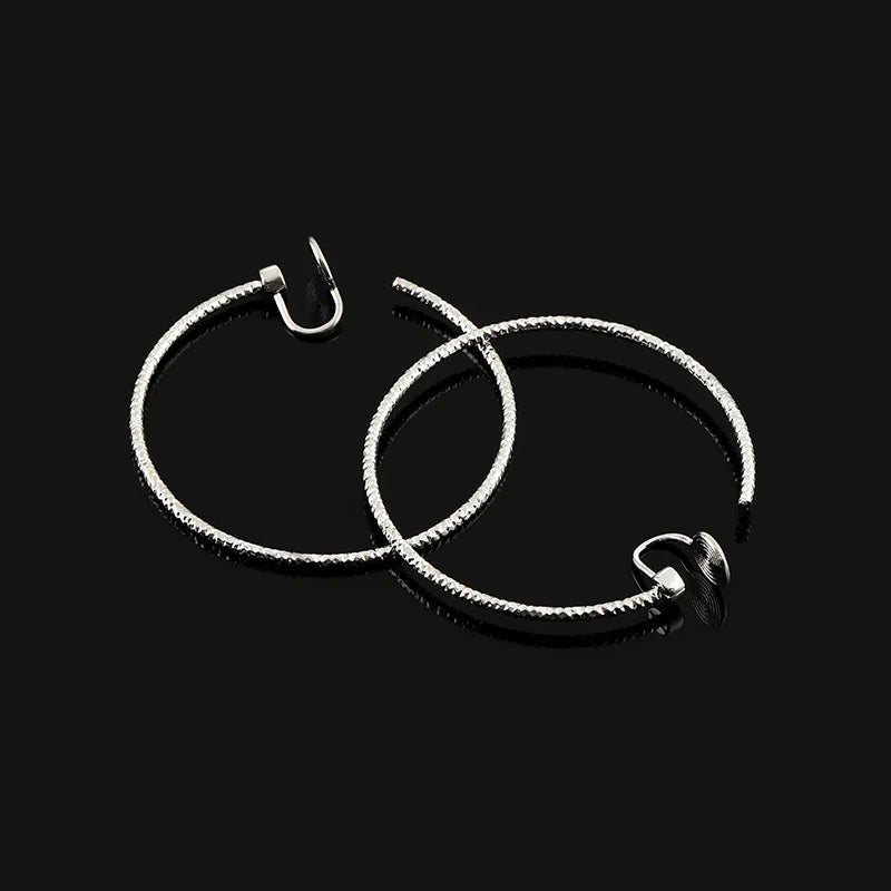 Vintage Faceted Alloy Big Round Hoop Stud & Clip On No Piercing Hong Kong Style Statement Earrings