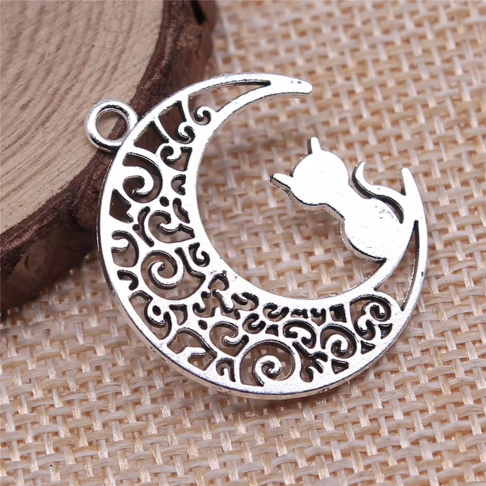 30x26mm 2.4g Multicolor Zinc Alloy Moon Cat Charm Pendant for DIY Celestial Jewelry Making