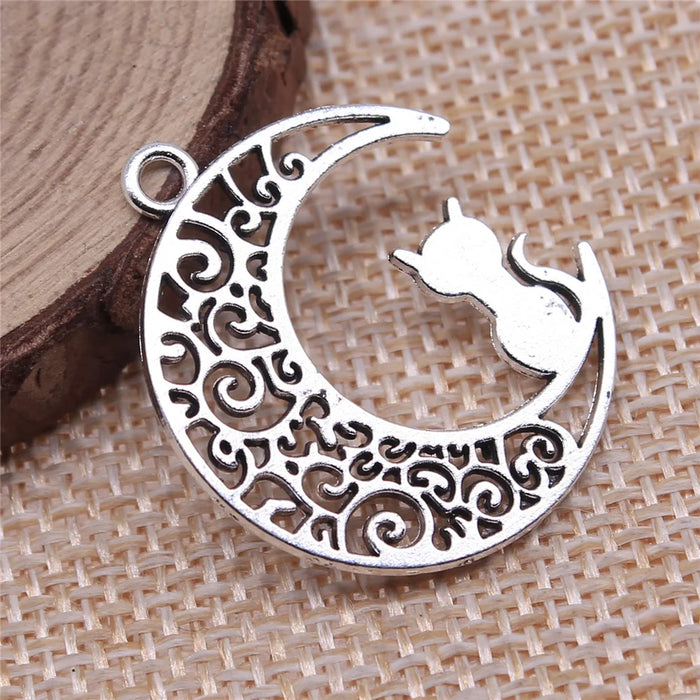 30x26mm 2.4g Multicolor Zinc Alloy Moon Cat Charm Pendant for DIY Celestial Jewelry Making