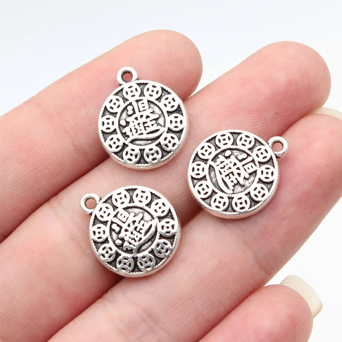 17x15mm 3.2g Antique Silver Zinc Alloy Chinese Lucky Wealth Symbol Charm Pendant for DIY Jewelry