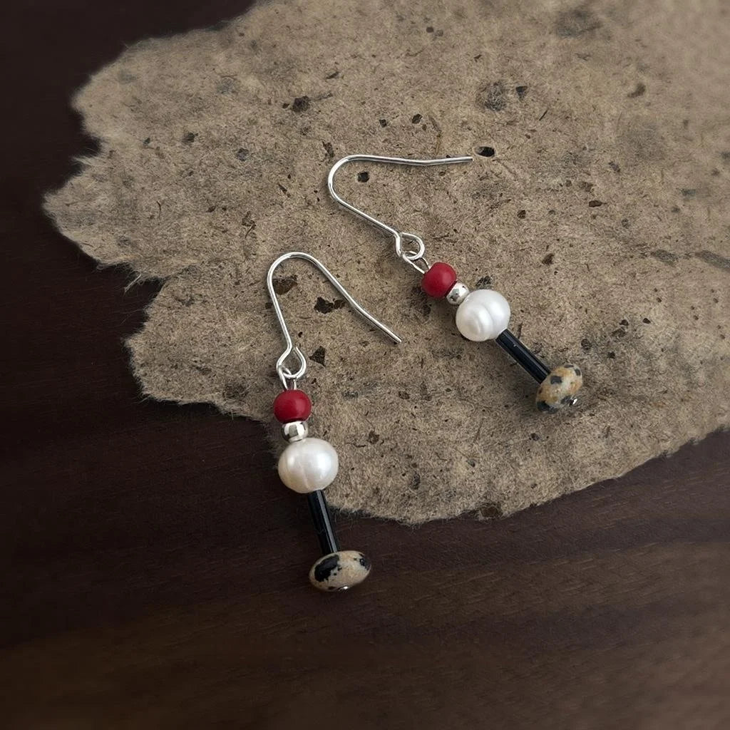 Natural Freshwater Pearl Geometric Round Chinese Style Handmade Drop Earrings