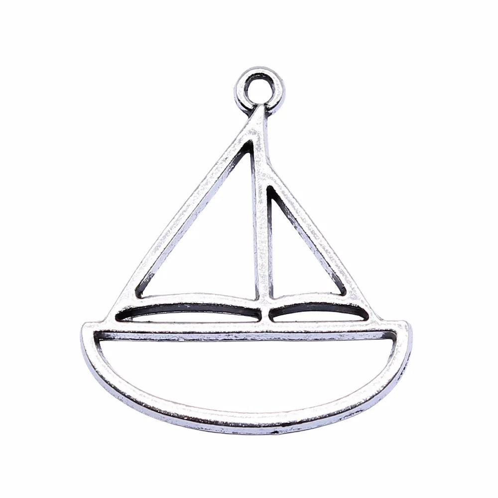 34x30mm 2.8g Antique Silver Tone Zinc Alloy Boat Frame Charm Pendant for Nautical DIY Jewelry Making