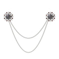 Luxury Sunburst Rhinestone Double Chain Brooch With Large Gem, Elegant Collar Lapel Pin Suit Accessory