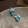 Vintage Boho Synthetic Turquoise Resin Floral Tassel Drop Earrings