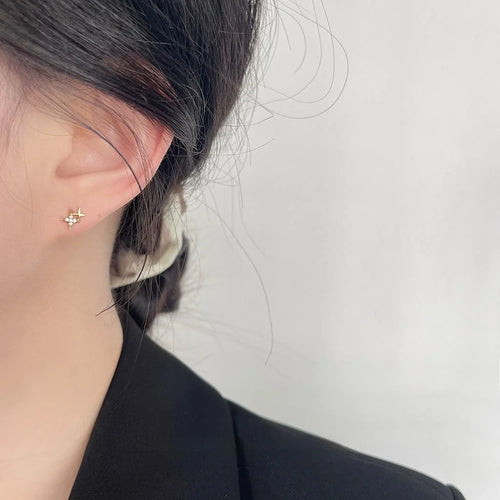 14K Gold Plated Copper Mini Star Zircon Stud Earrings Minimalist Versatile Jewelry