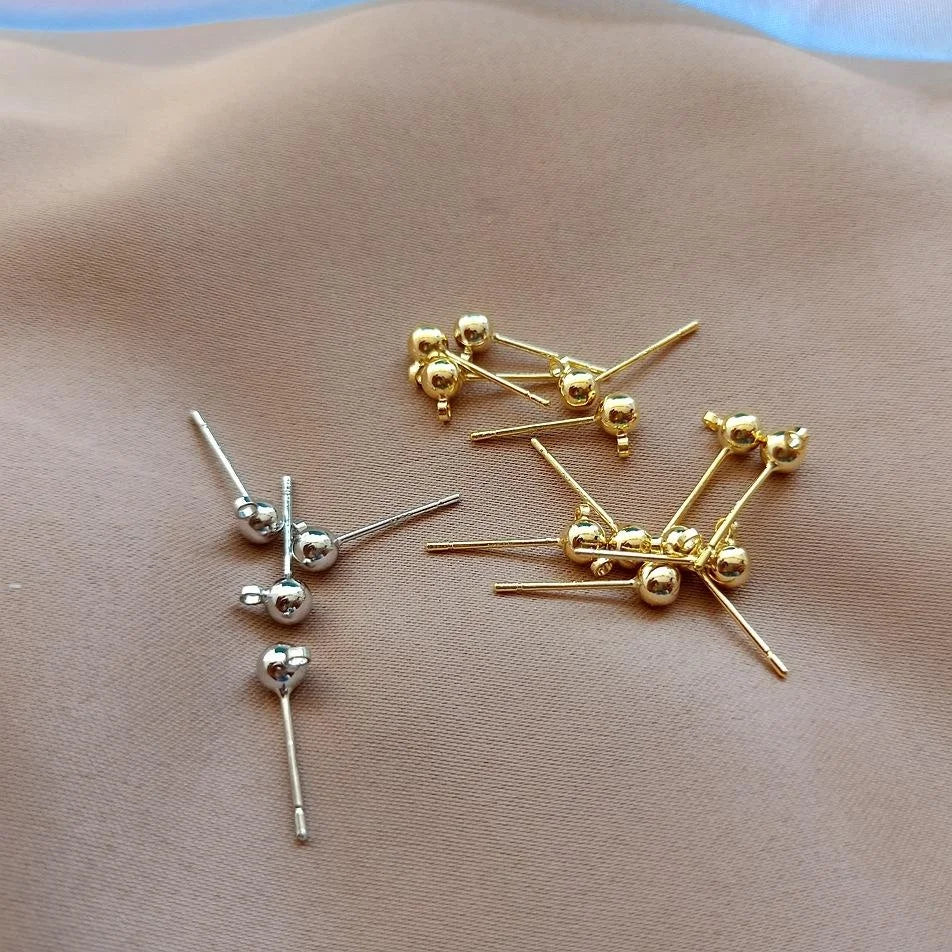 925 Sterling Silver Ball Stud Earrings With 14K Gold Plated Dangle Pin Handmade Jewelry Findings