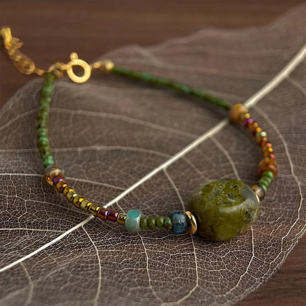 Handmade New Chinese Natural Stone Rice Bead Geometric Circle Line Bracelet