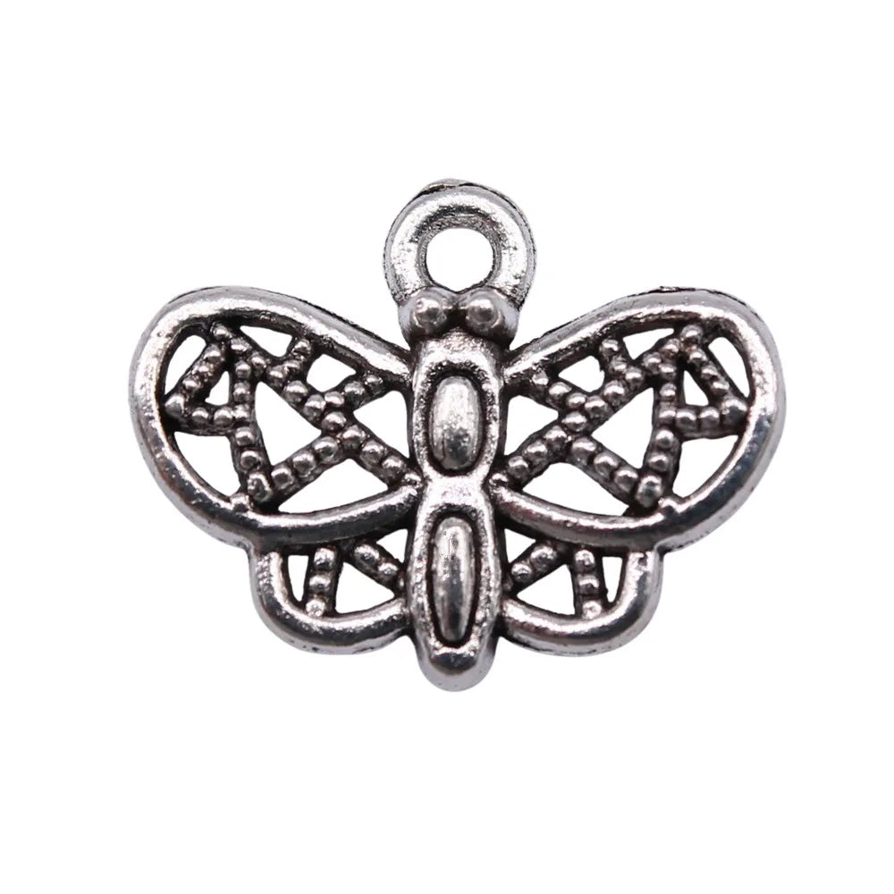 18x14mm 0.9g Antique Silver Zinc Alloy Hollow Butterfly Charm Pendant for DIY Jewelry Making