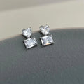 Luxury Copper Zircon Heart Geometric Square Stud Earrings Minimalist Commuter Jewelry