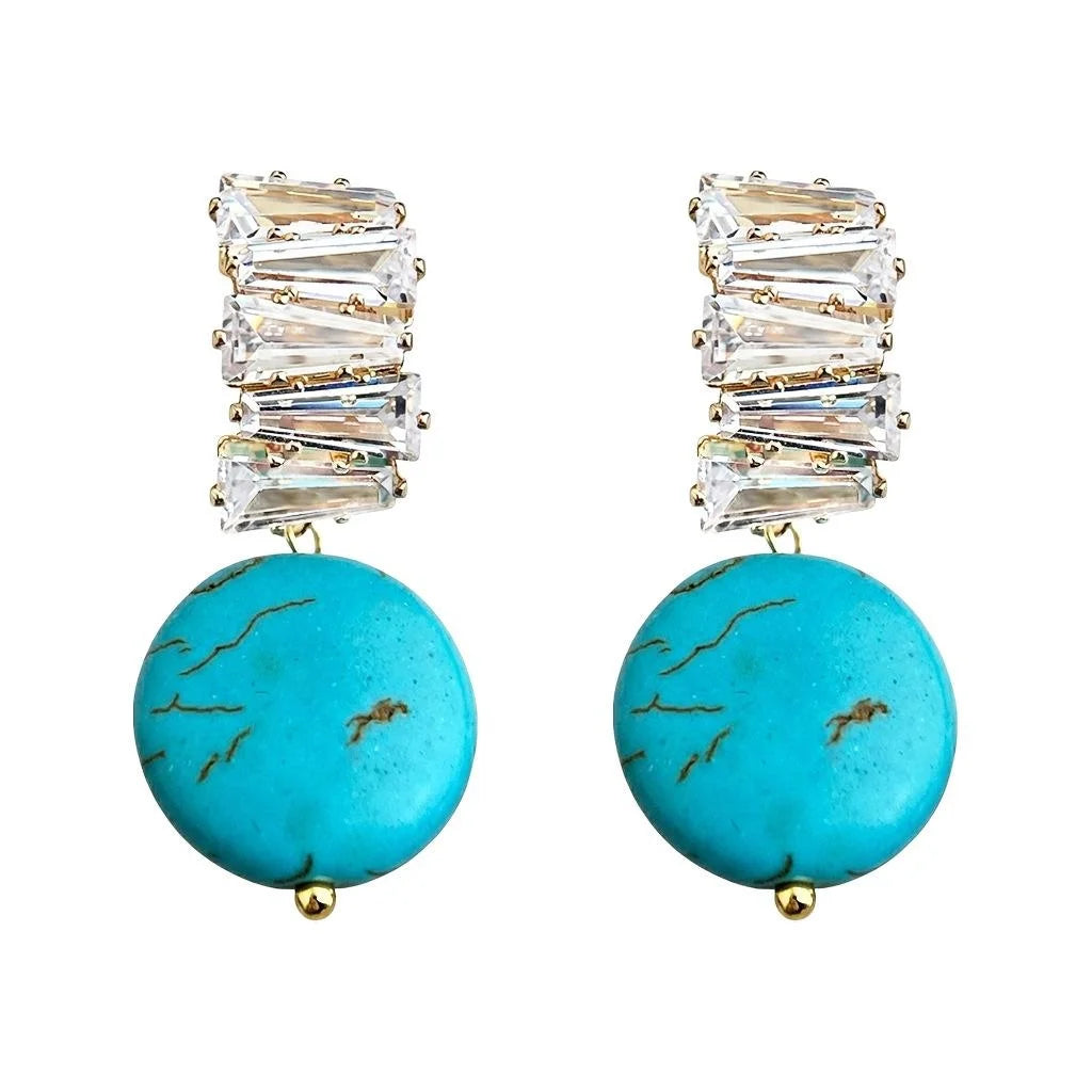 Bohemian Vintage Copper Zircon Synthetic Turquoise Round Geometric Drop Earrings