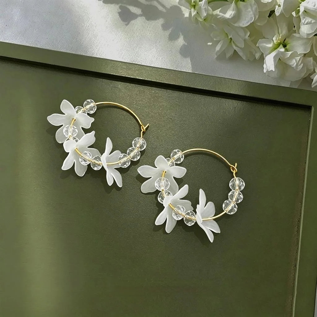 Silver Plated Acrylic Leaf Flower Tassel Drop Earrings Handmade Fresh Style