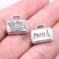 16x14mm 3.57g Antique Silver Zinc Alloy Paris London Luggage Bag Charm Pendant for Travel Jewelry
