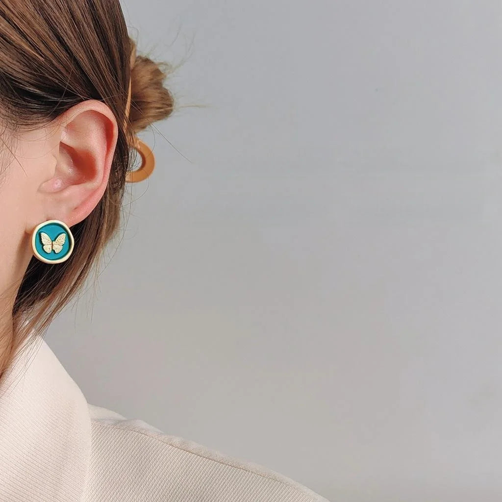Summer Butterfly Copper Stud Earrings Silver Plated Pin Korean Sweet Style Jewelry