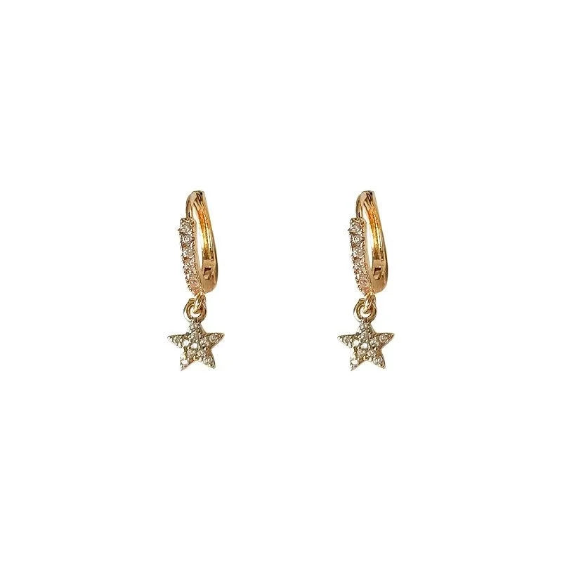 14K Gold Plated Copper Micro Pave Zircon Star Drop Earrings Minimalist Chic Jewelry