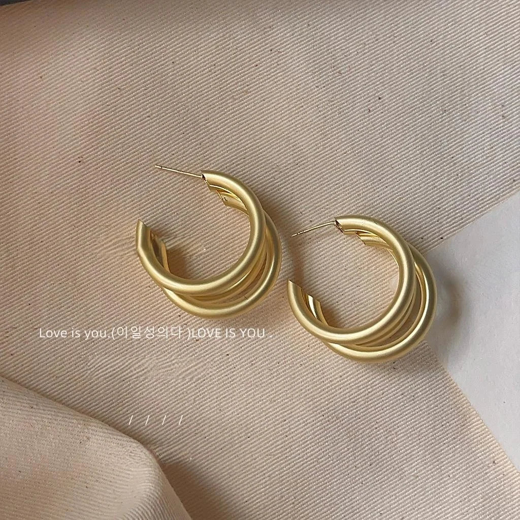 Vintage Matte Gold C-Shaped Geometric Hoop Earrings Copper