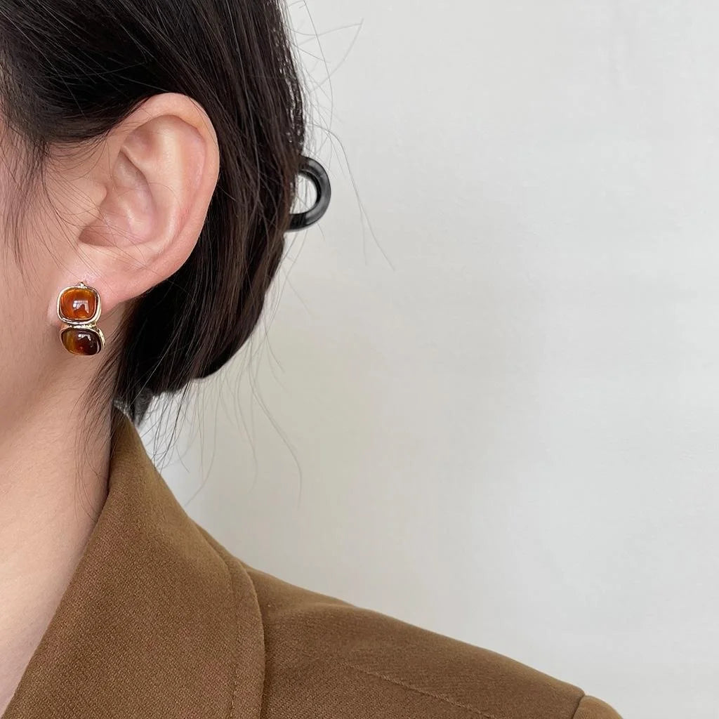 Maillard Vintage Geometric Ring Stud Earrings With Gradient Resin And Copper