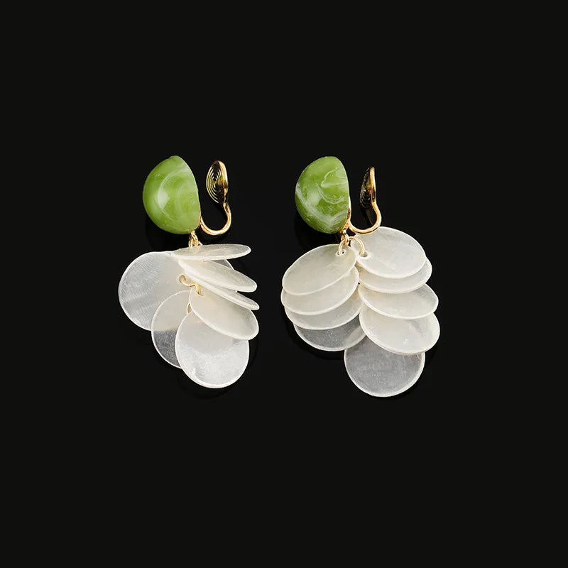 Elegant Green Shell Petal Drop Stud & Clip On No Piercing Mother Of Pearl Alloy Dangle Earrings