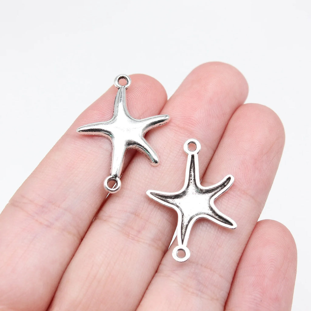 26x20mm 0.9g Antique Silver Zinc Alloy Starfish Connector Charm for DIY Ocean Jewelry Making