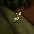 Sweet Micro Pave Zircon Enamel Bow Stud Earrings Eco-Friendly Copper Ribbon Knot Jewelry