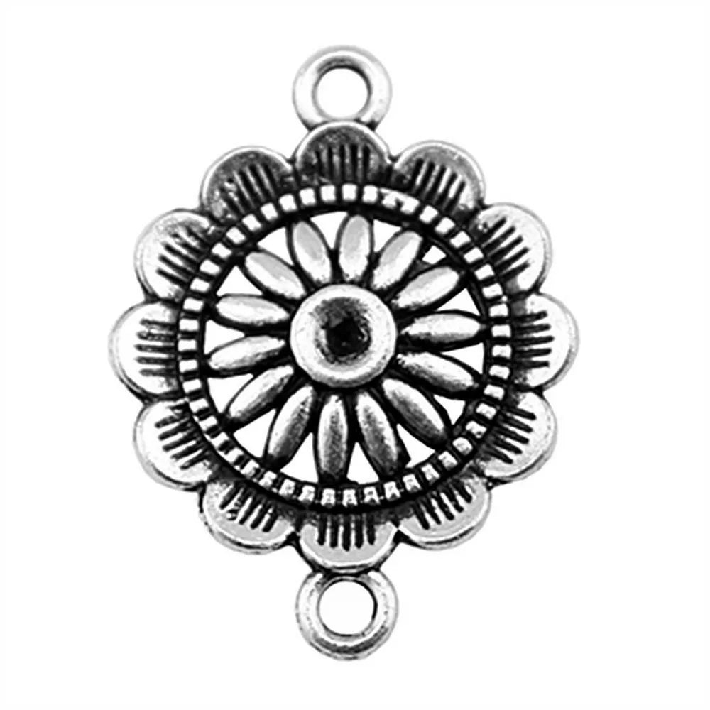 28x21mm 2.7g Antique Silver Zinc Alloy Flower Connector Charm for DIY Bracelet and Necklace Making