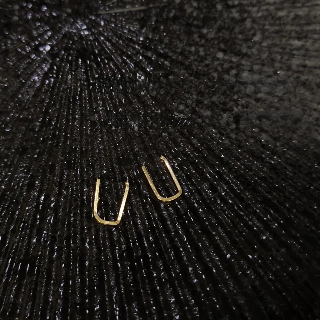 14K Gold Plated Copper U Shape Geometric Pin Stud Earrings Minimalist Daily Work Jewelry