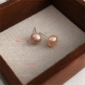 Light Luxury Baroque Pink Freshwater Pearl Stud Earrings, Irregular Geometric Single Pearl Design