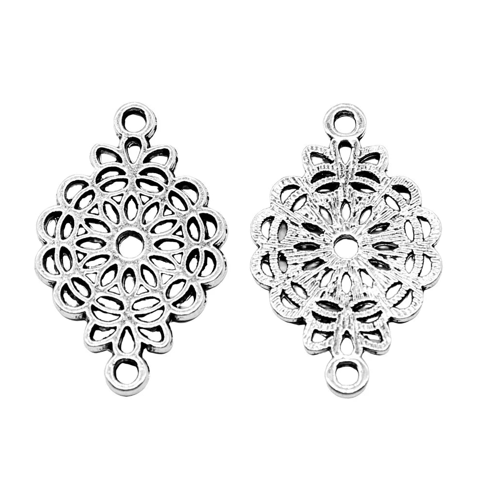 15x25mm 1.1g Antique Silver Zinc Alloy Flower Connector Charm for DIY Vintage Jewelry Making