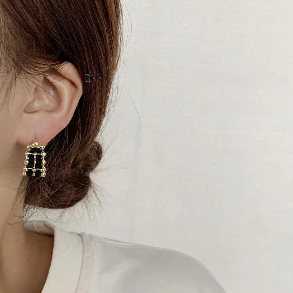 Silver Plated Metal Braided Hoop Stud Earrings For Women Vintage Geometric Office Style