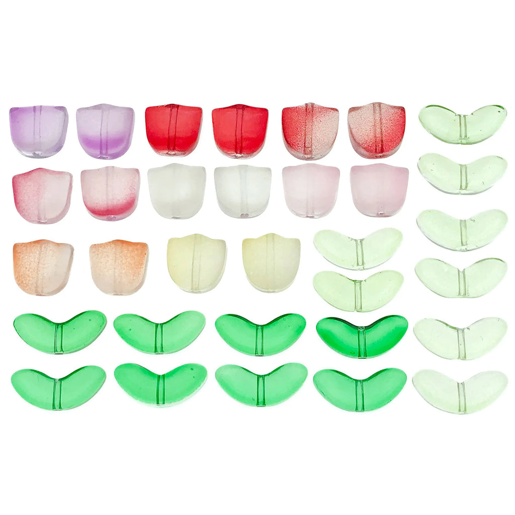 Gradient Glass Tulip Flower Leaf Loose Beads for DIY Bracelet Necklace Jewelry Making