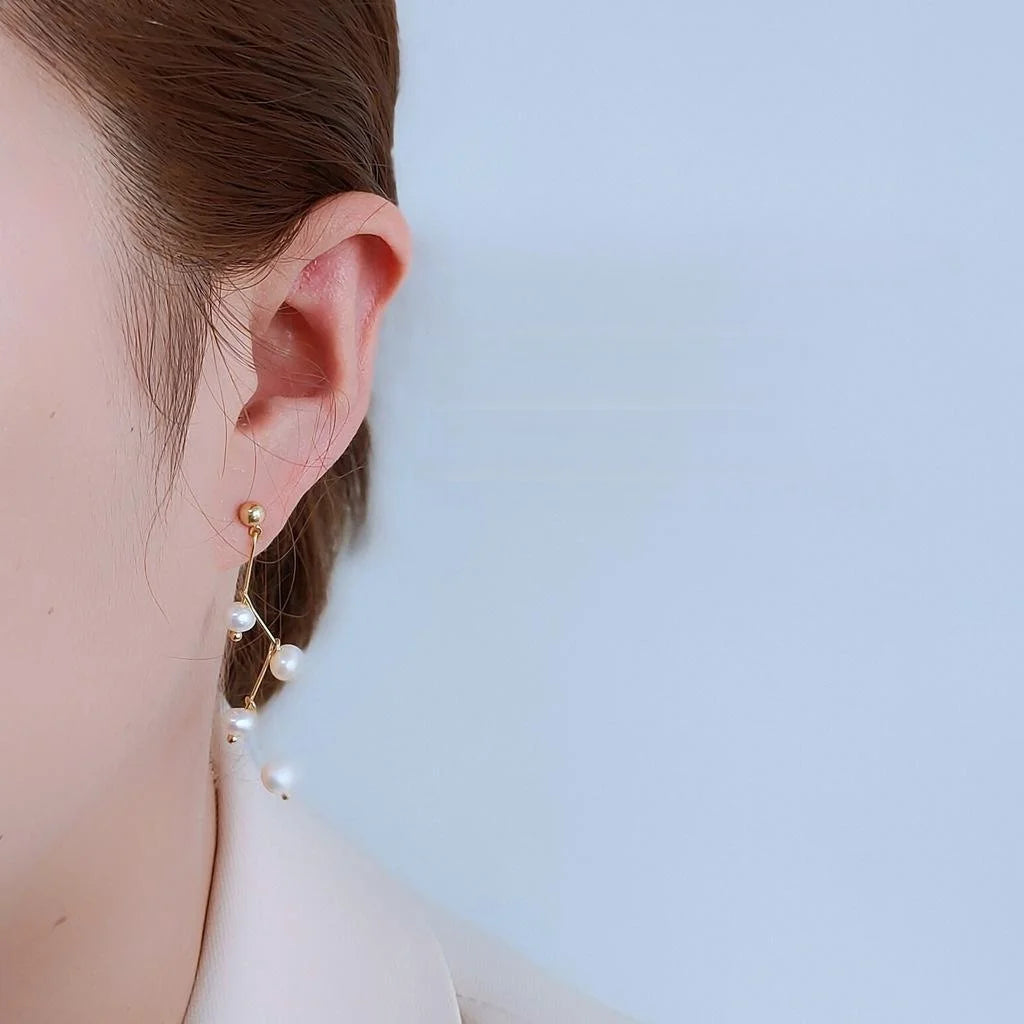 Handmade Freshwater Pearl 14K Plated Zigzag Constellation Stud Earrings Style
