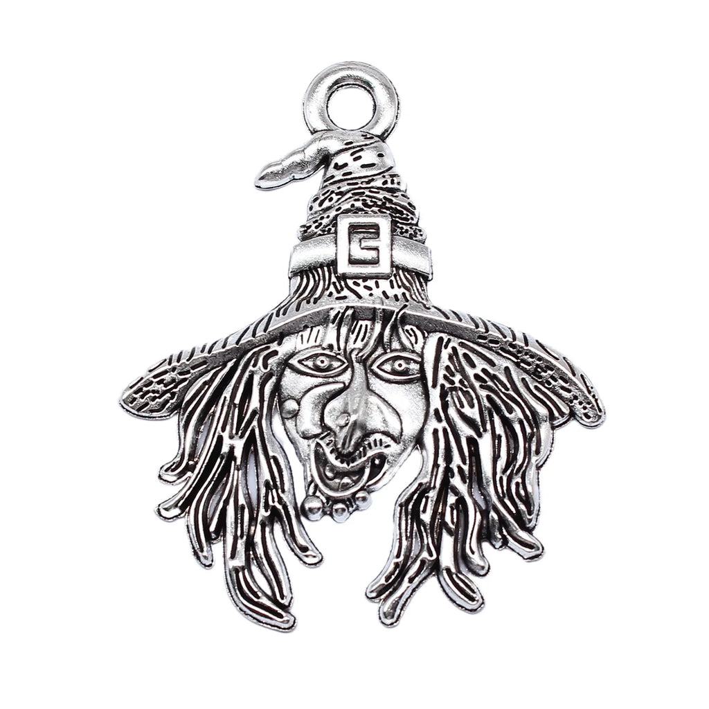 58x48mm 9.3g Antique Silver Zinc Alloy Witch Charm Pendant for DIY Halloween Jewelry Making