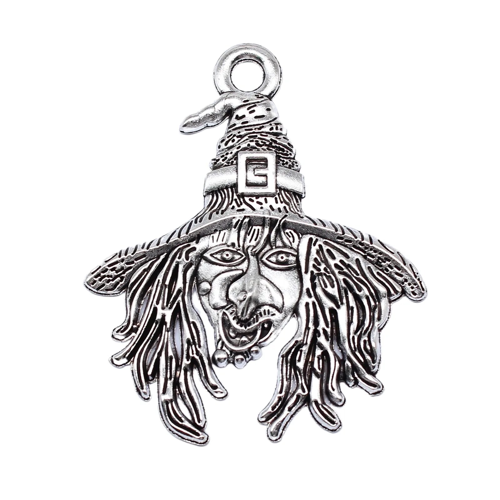 58x48mm 9.3g Antique Silver Zinc Alloy Witch Charm Pendant for DIY Halloween Jewelry Making