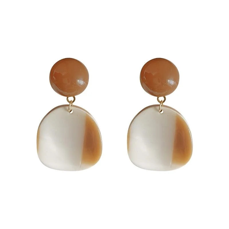 Milk Tea Color Acrylic Irregular Geometric Stud Earrings With Copper For Women