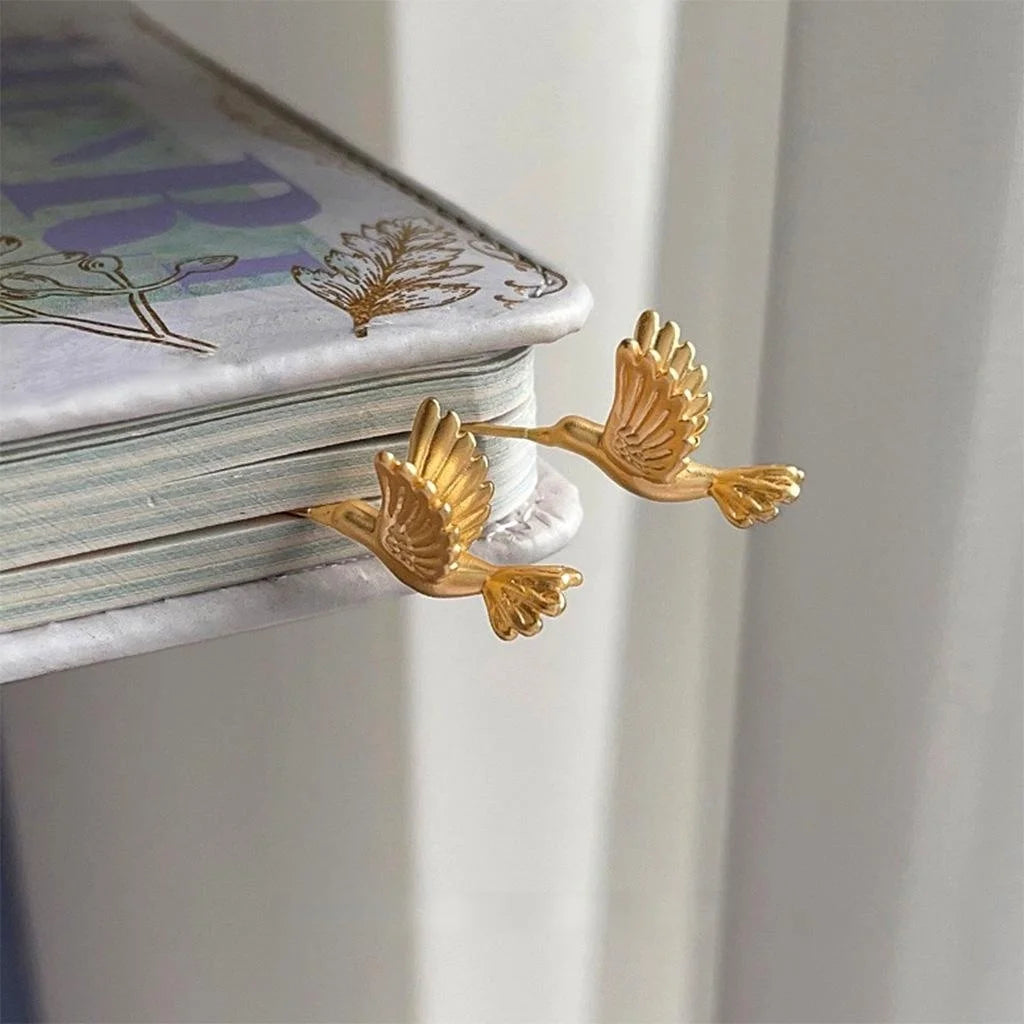 Designer Matte Copper Hummingbird Stud Earrings Artistic Style Bird Jewelry