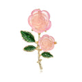 Elegant Pink Rose Flower Brooch With Green Enamel Leaves, Gold Alloy Lapel Pin Corsage Suit Accessory