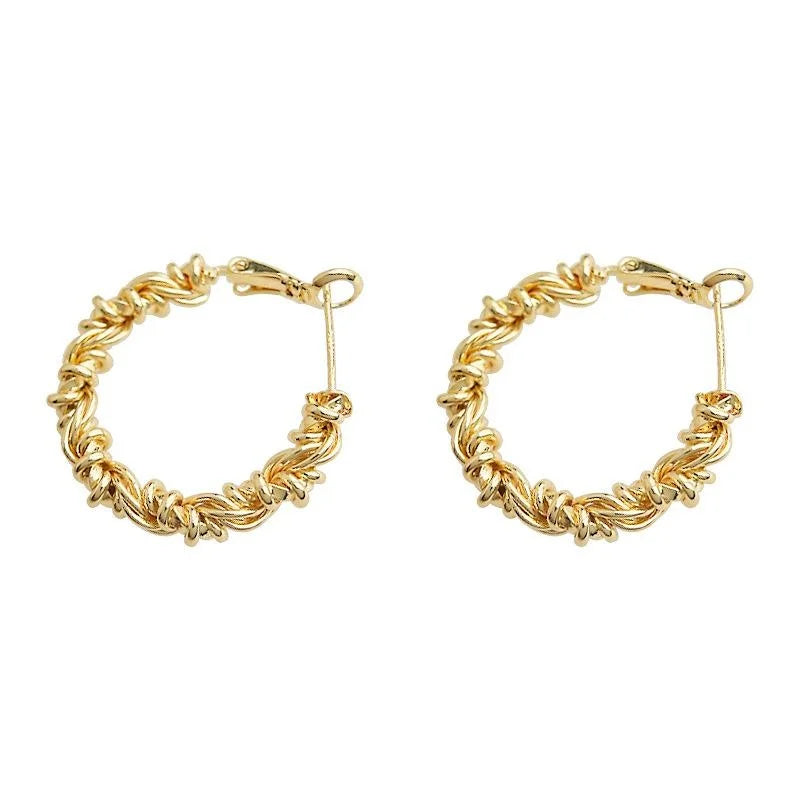 14K Gold Plated Eco Copper Lace Round Geometric Hoop Earrings For Chic Commuter Style
