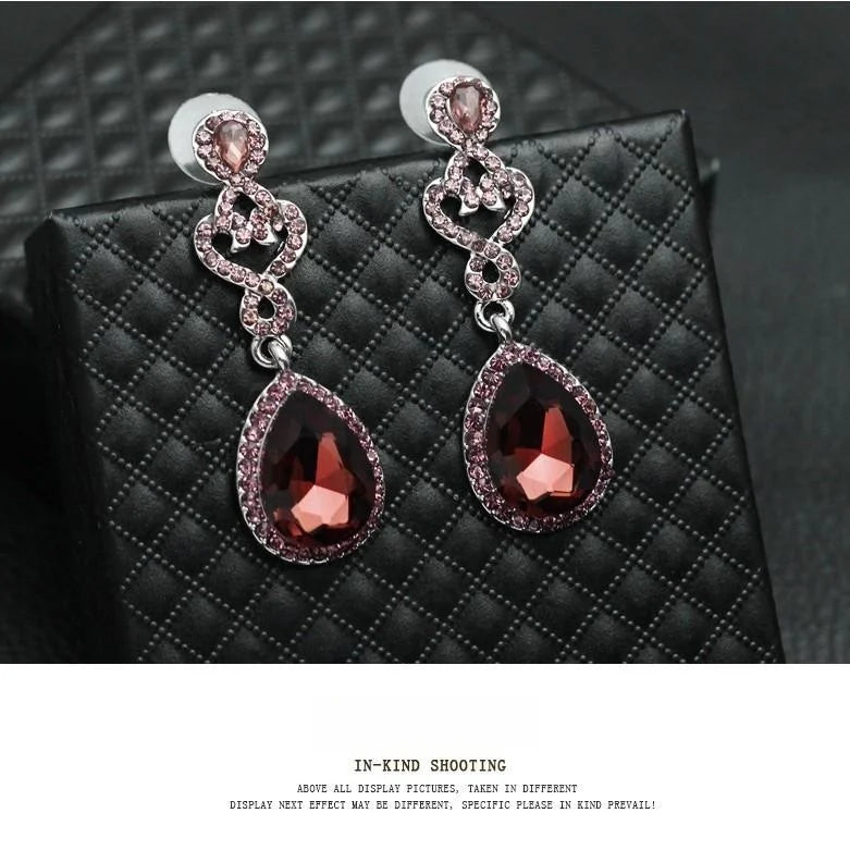 Vintage Crystal Glass Teardrop Dangle Earrings With Rhinestone Heart Charm For Bridal Wedding Party