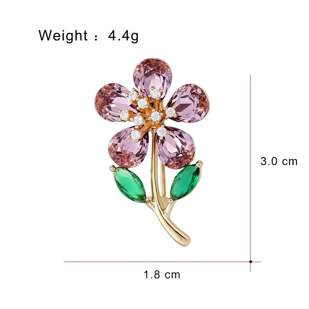 Luxury Rhinestone Flower Sunflower Cherry Brooch, Gold Alloy Lapel Pin Corsage Suit Accessory Gift