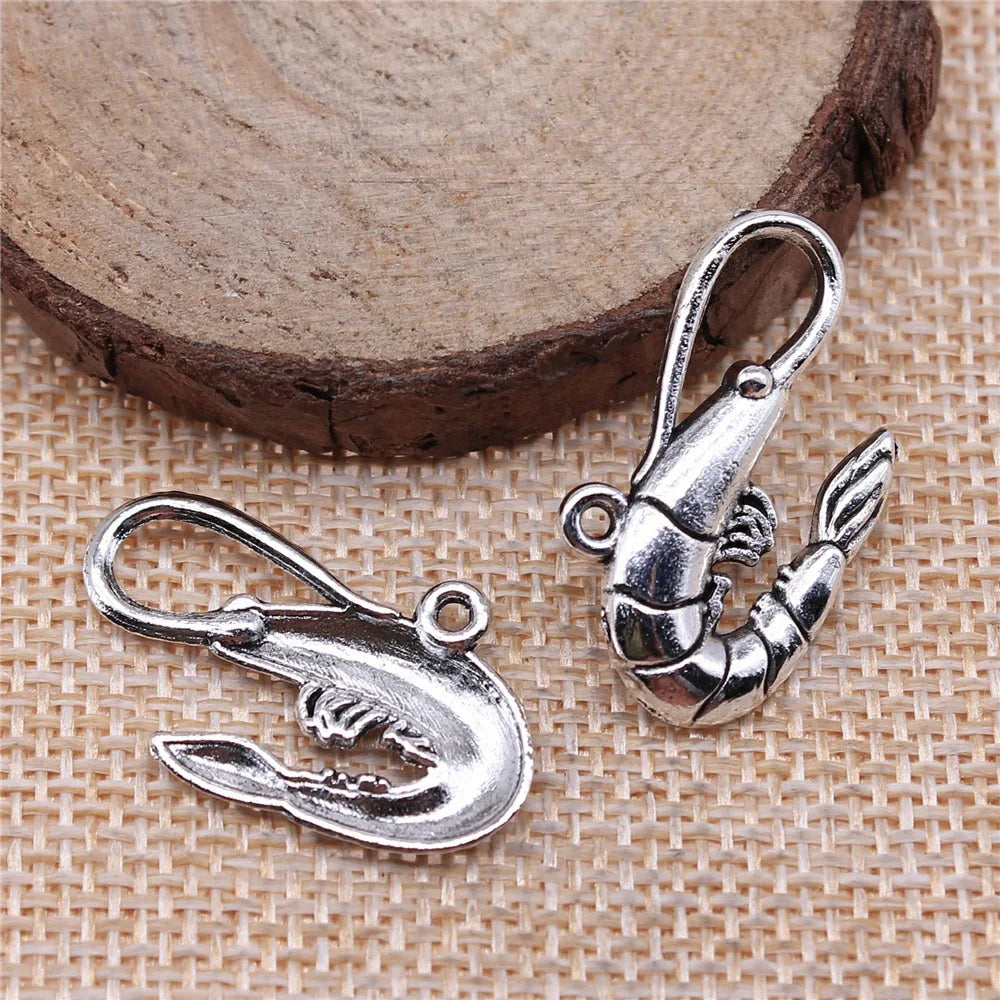 28x15mm 1.9g Antique Silver Zinc Alloy Shrimp Charm Pendant for DIY Bracelet Necklace Jewelry