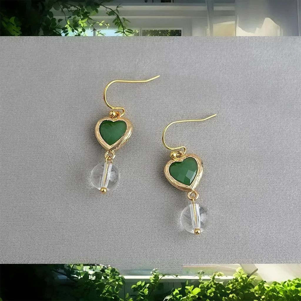 Sweet Minimalist Handmade White Crystal Glass Heart Geometric Drop Earrings For Women
