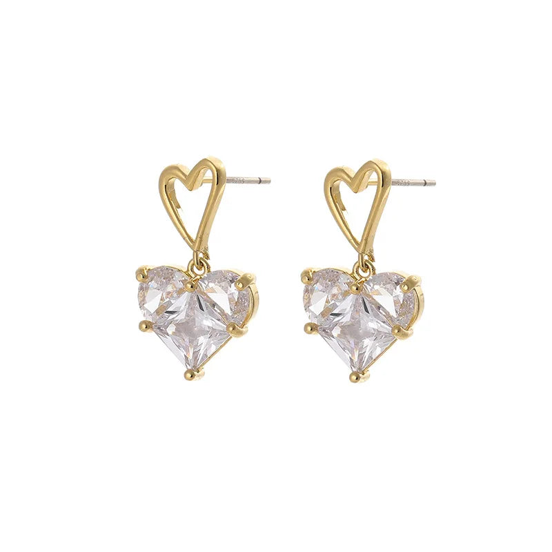 Elegant Heart Zircon Alloy Spiral Stud & Clip On No Piercing Gold Plated Fashion Jewelry Earrings