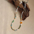 New Chinese Style Natural Stone Beaded Geometric Ring Choker Necklace For Women