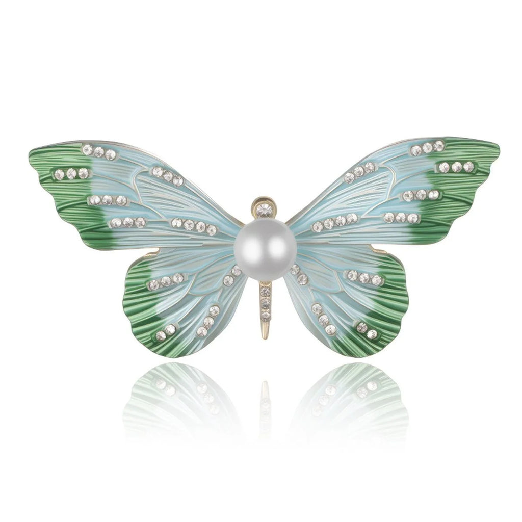 Elegant Gradient Enamel Butterfly Brooch With Pearl And Rhinestone Inlay, Women's Lapel Pin Gift