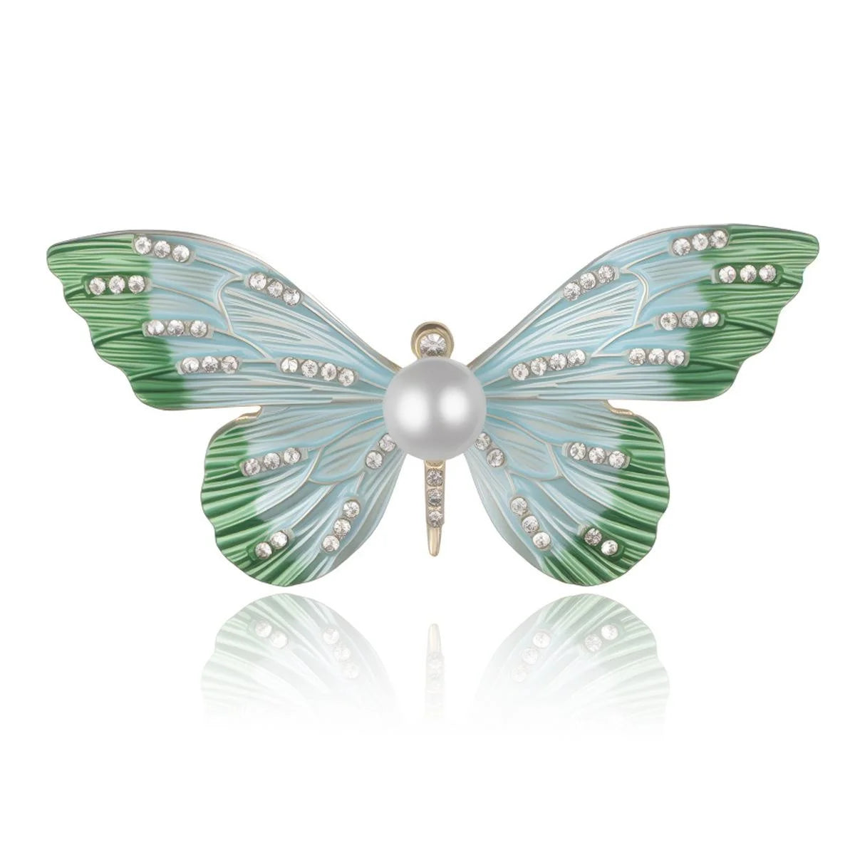 Elegant Gradient Enamel Butterfly Brooch With Pearl And Rhinestone Inlay, Women's Lapel Pin Gift